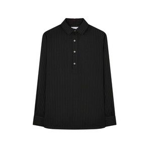 Serena Bute Satin Stripe George Shirt - Black - NWT
